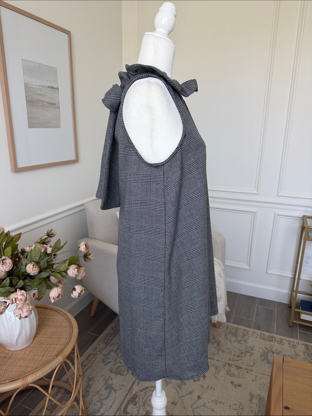 DO+BE Tuckernuck Blythe Dress Gray Plaid Bow Back Swing Mini  Size M - Picture 8 of 16